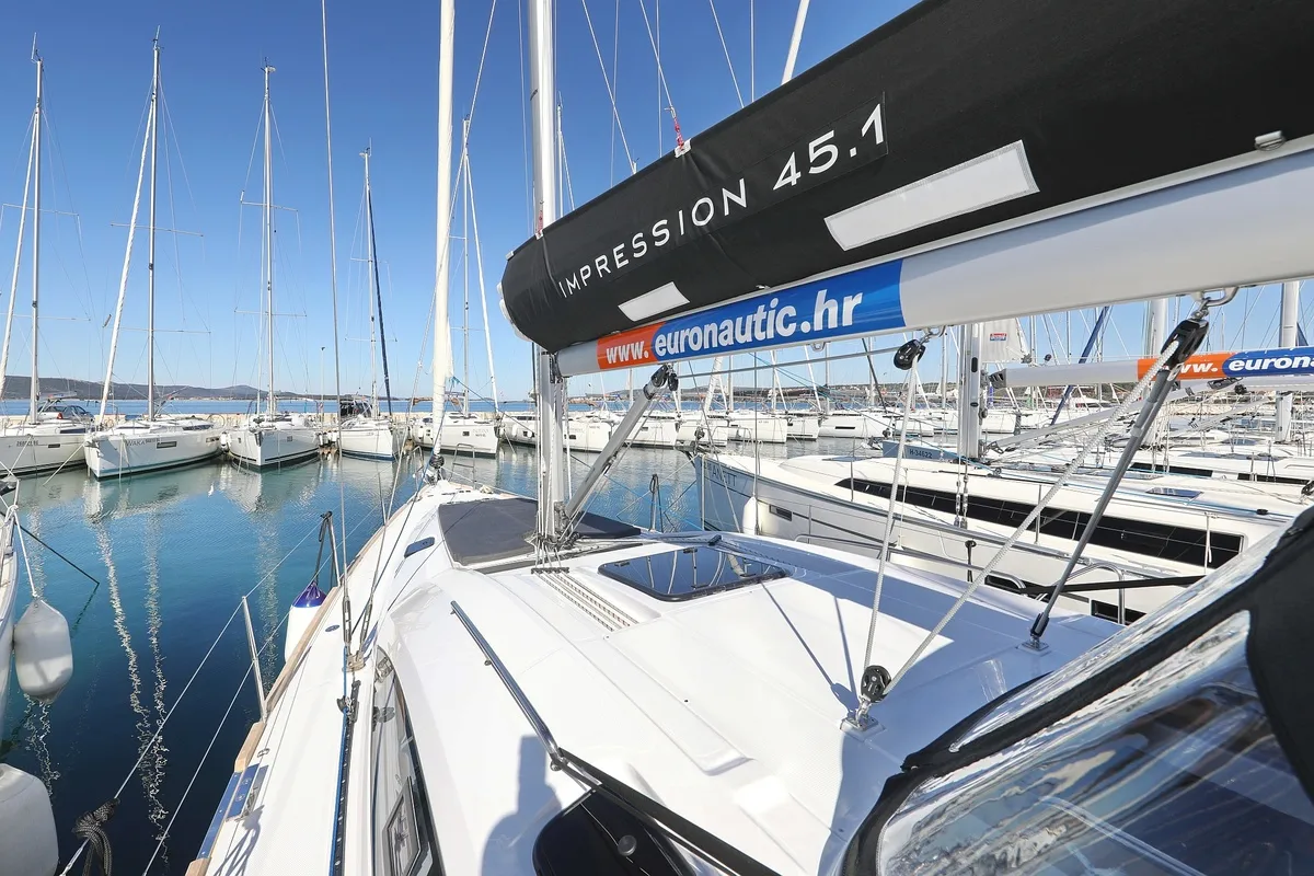 Deck of Moon Pearl, a Elan Impression 45.1 sailboat at Grad Biograd na Moru, Croatia