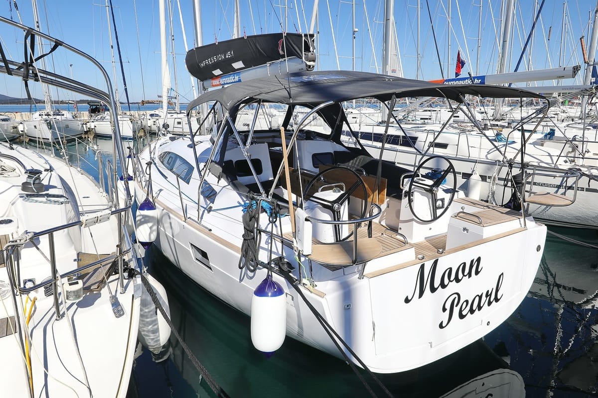 Exterior view of Moon Pearl, a Elan Impression 45.1 sailboat at Grad Biograd na Moru, Croatia