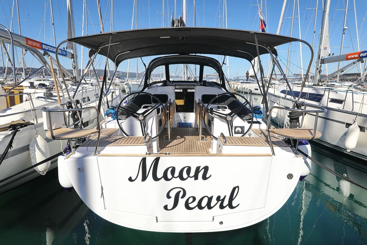 Exterior view of Moon Pearl, a Elan Impression 45.1 sailboat at Grad Biograd na Moru, Croatia
