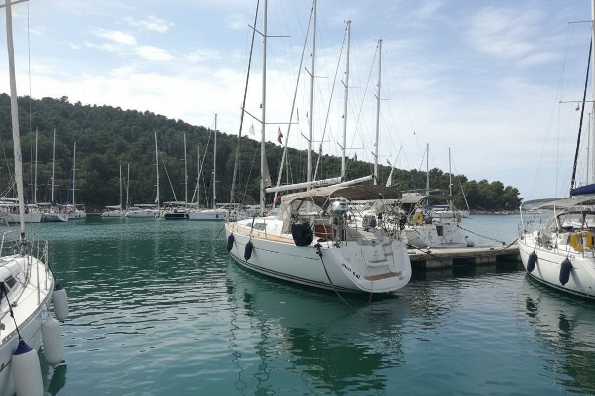 Exterior view of Min Elli, a Jeanneau Sun Odyssey 33i sailboat at Skradin, Croatia