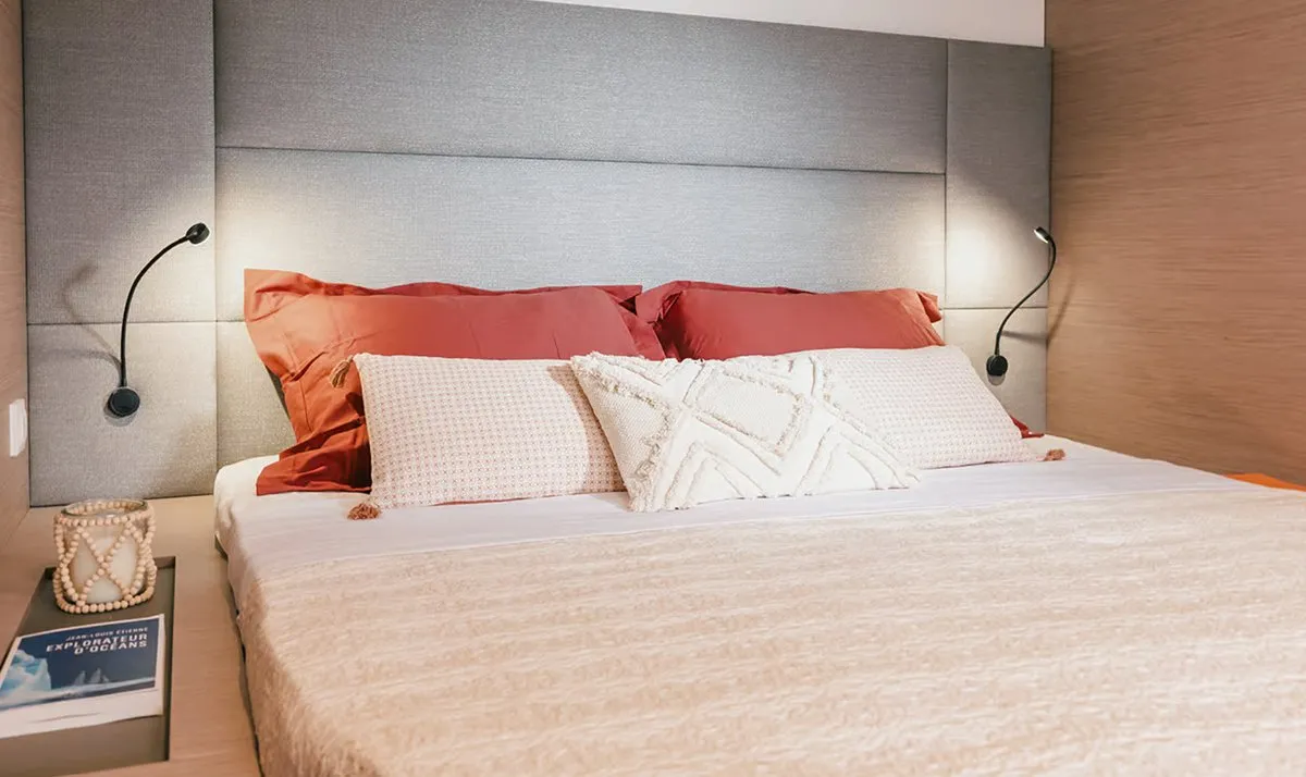 Cabin on Lune Rae, a Fountaine Pajot Aura 51 catamaran at Road Town, British Virgin Islands