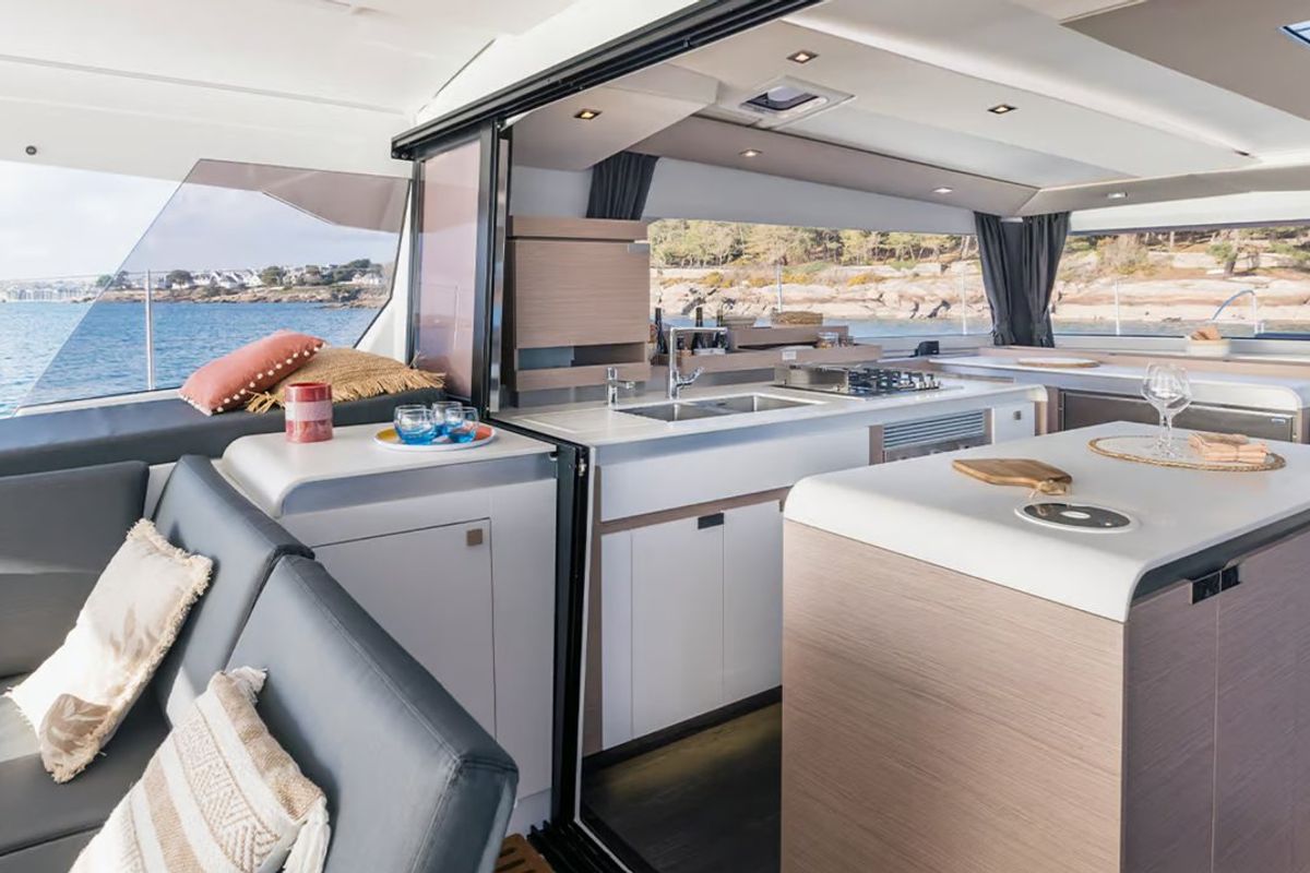 Galley of Lune Rae, a Fountaine Pajot Aura 51 catamaran at Road Town, British Virgin Islands