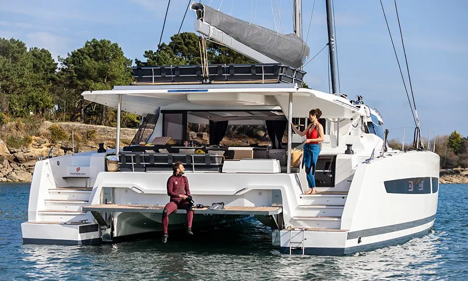 Deck of Lune Rae, a Fountaine Pajot Aura 51 catamaran at Road Town, British Virgin Islands