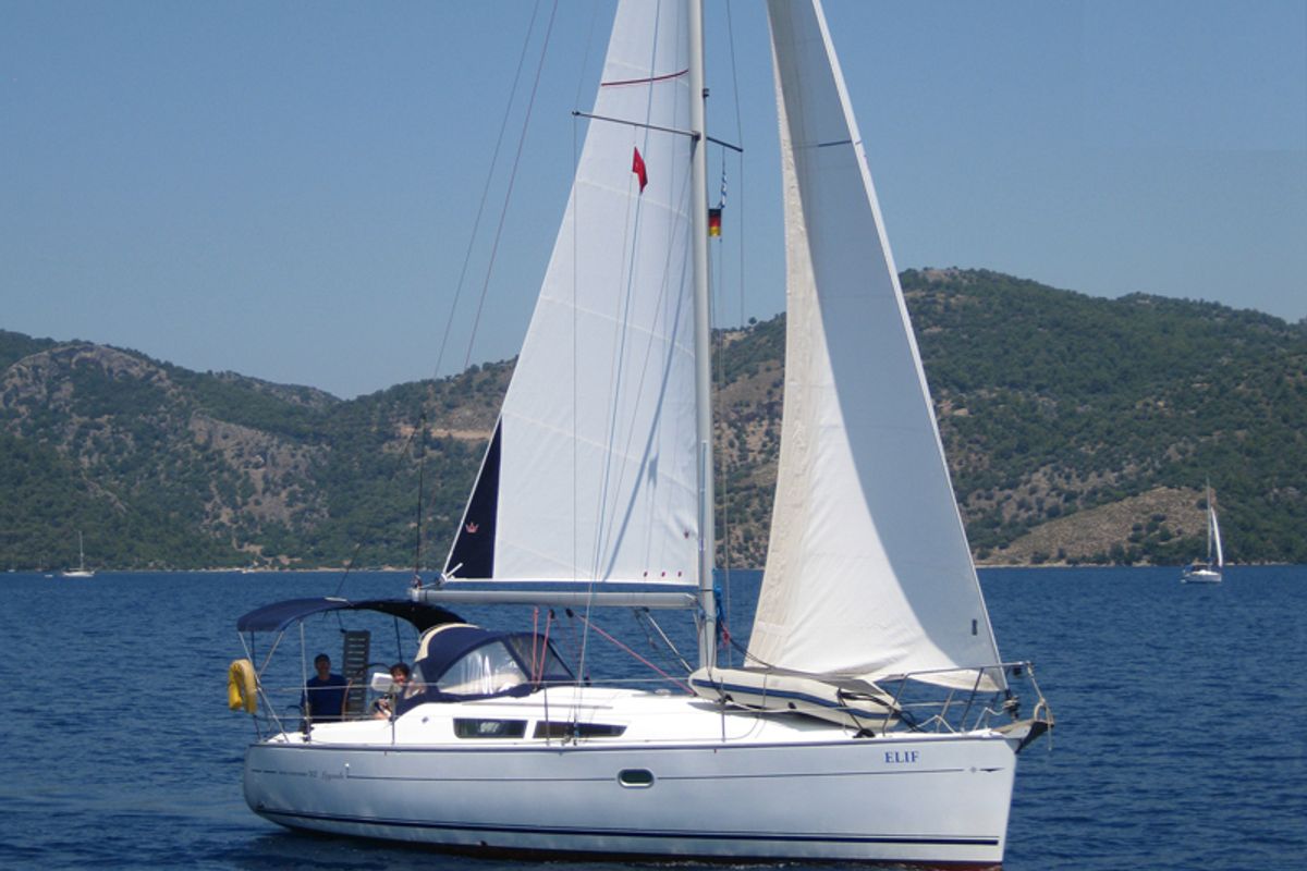 Exterior view of Elif, a Jeanneau Sun Odyssey 32i sailboat at Fethiye, Turkey