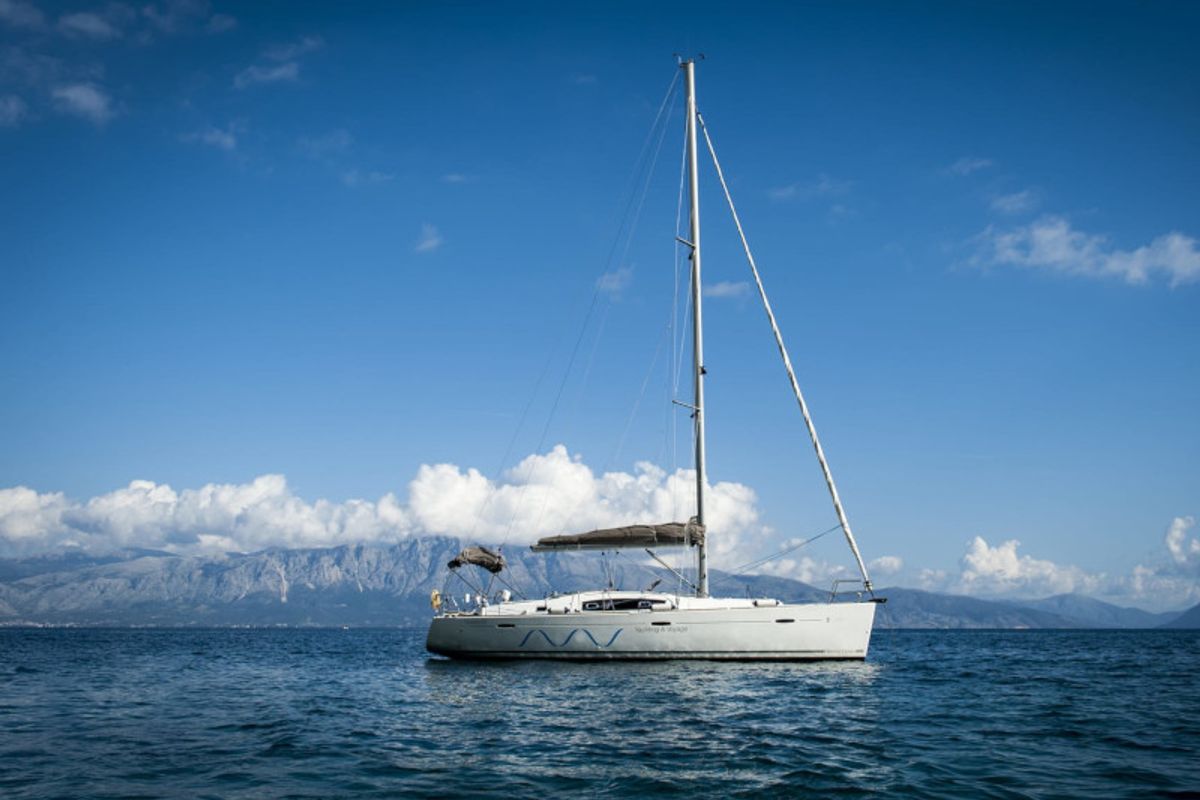 Exterior view of OASIS - | Bowthruster | Solar P , a Beneteau Oceanis 43 sailboat at Municipal Unit of Lefkada, Greece