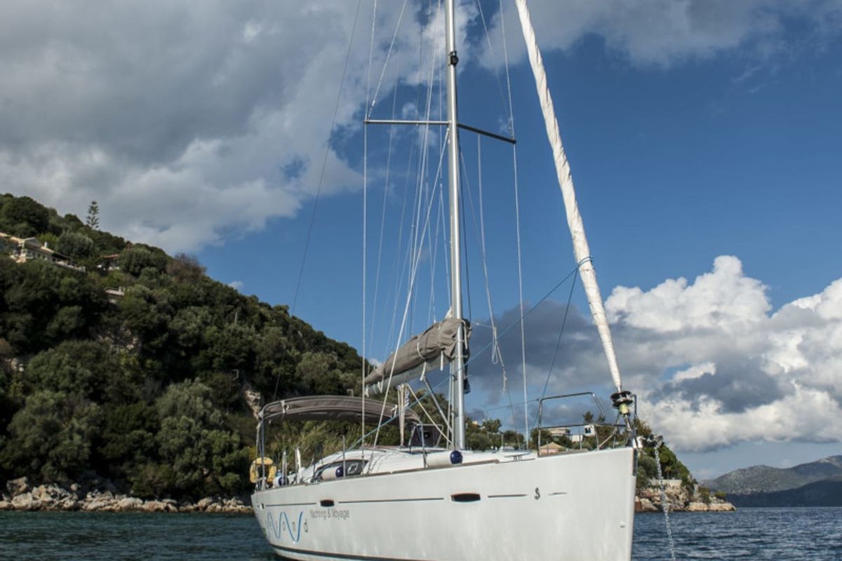 Exterior view of OASIS - | Bowthruster | Solar P , a Beneteau Oceanis 43 sailboat at Municipal Unit of Lefkada, Greece
