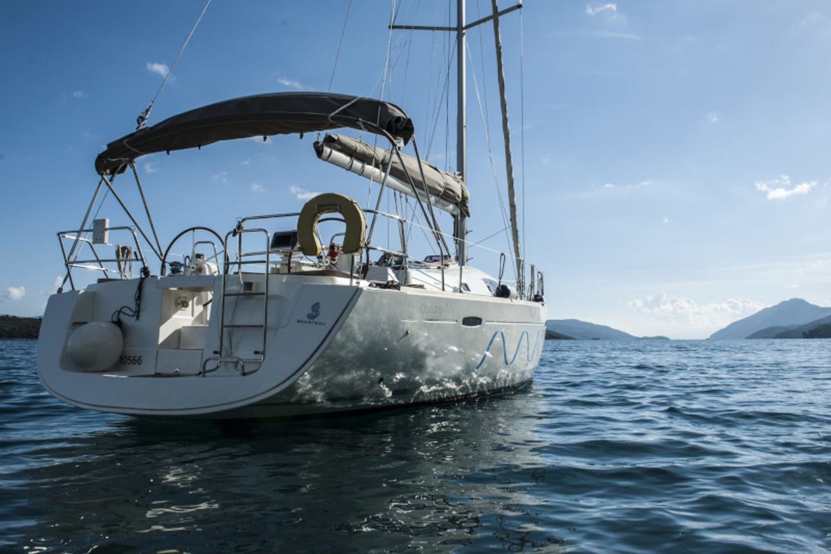 Exterior view of OASIS - | Bowthruster | Solar P , a Beneteau Oceanis 43 sailboat at Municipal Unit of Lefkada, Greece