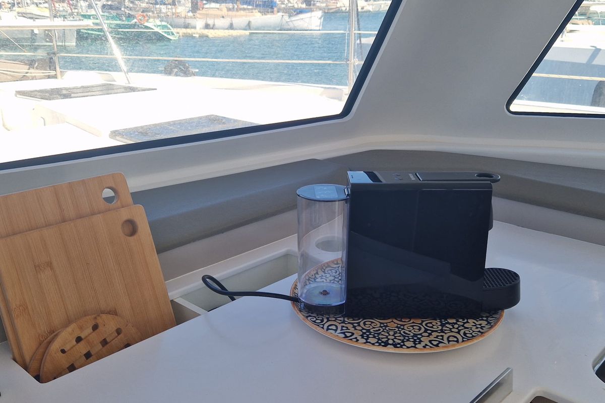 Galley of La Boheme, a Bali Catspace catamaran at Sant Antoni de Portmany, Spain
