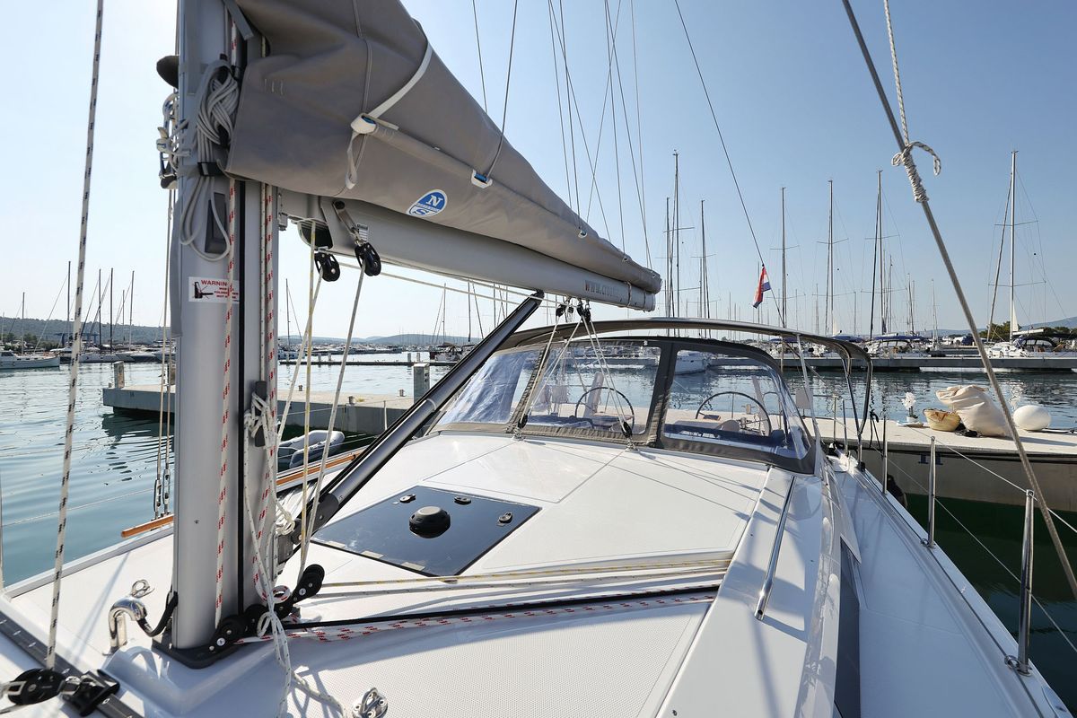 Deck of Cleo, a Hanse Yachts Hanse 410 sailboat at Općina Sukošan, Croatia