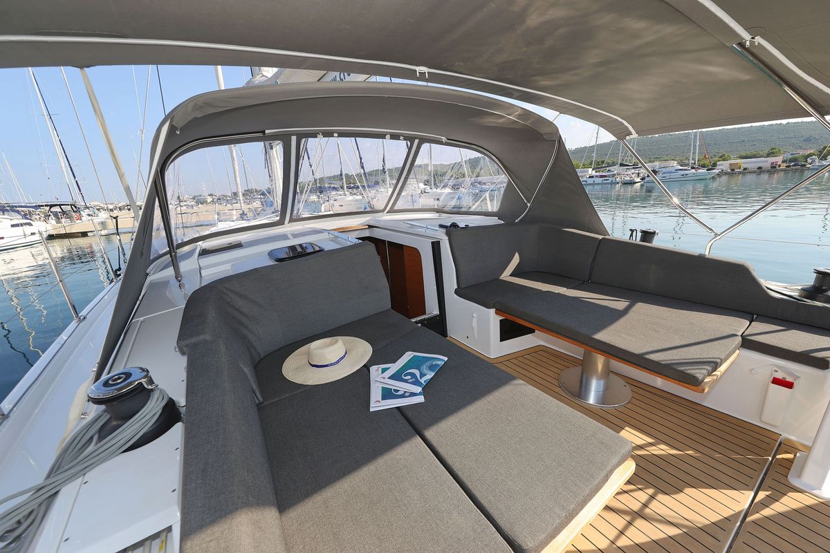 Deck of Cleo, a Hanse Yachts Hanse 410 sailboat at Općina Sukošan, Croatia