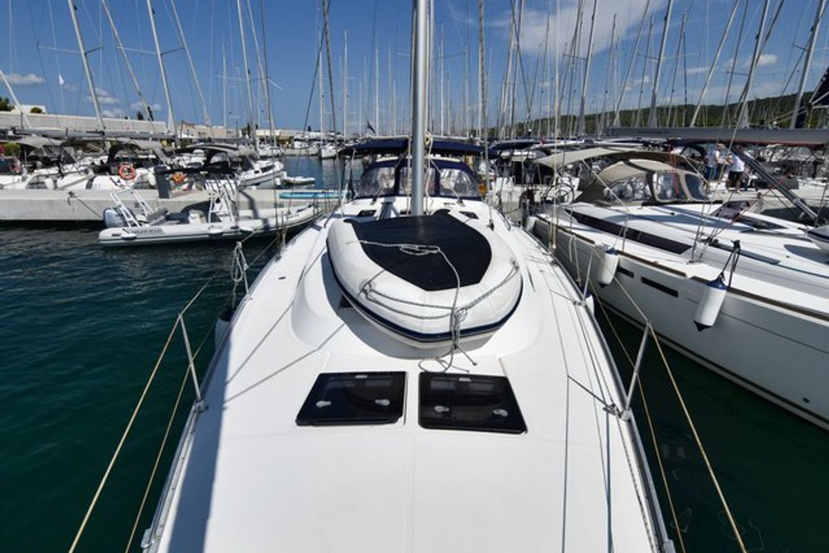 Deck of Controvento, a Bavaria Cruiser 45 sailboat at Općina Sukošan, Croatia