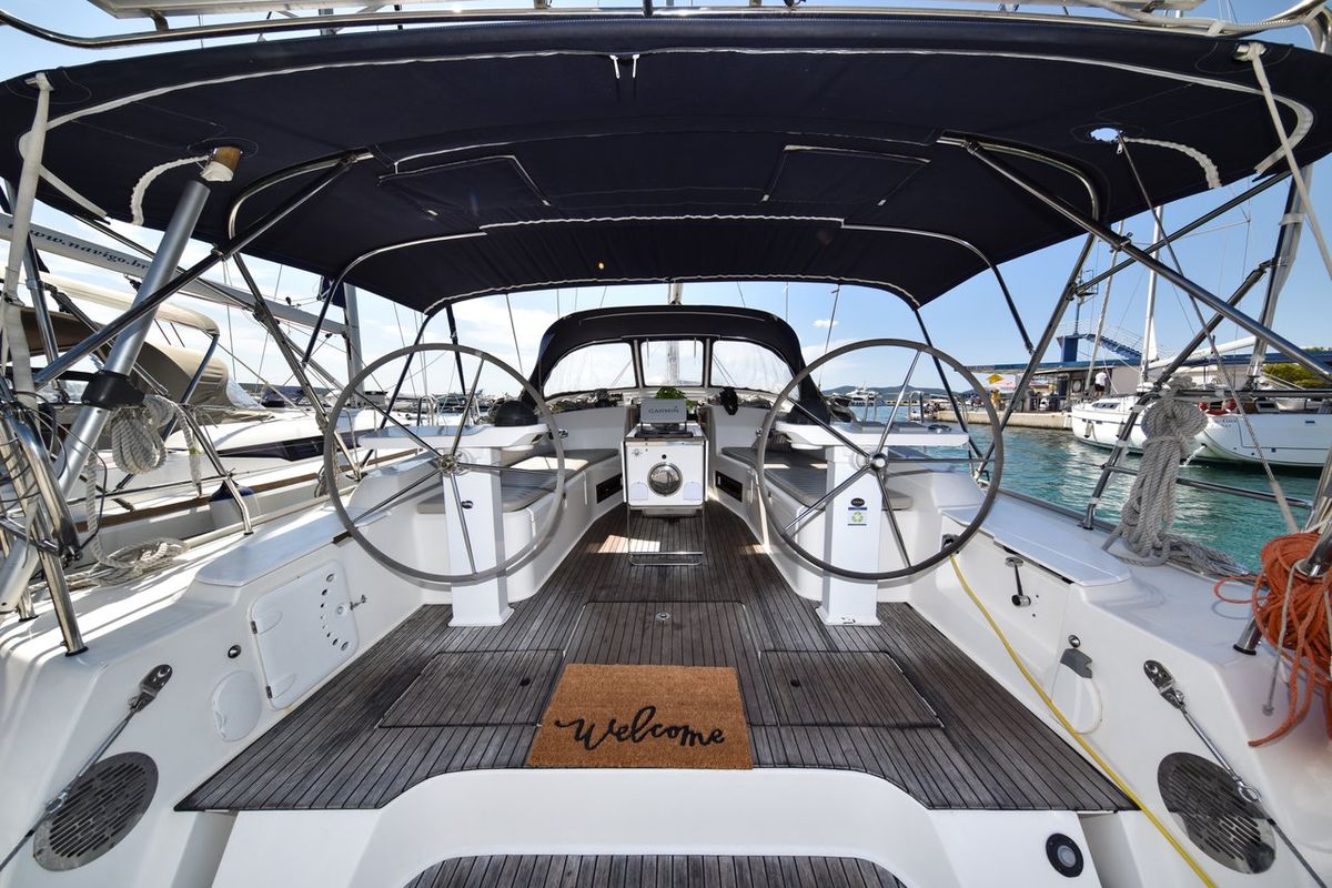 Cockpit of Controvento, a Bavaria Cruiser 45 sailboat at Općina Sukošan, Croatia