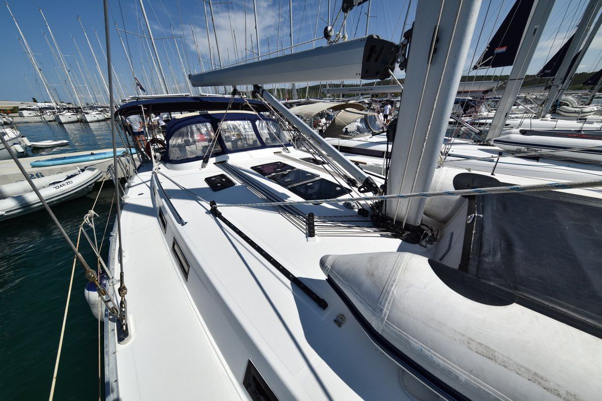 Deck of Controvento, a Bavaria Cruiser 45 sailboat at Općina Sukošan, Croatia