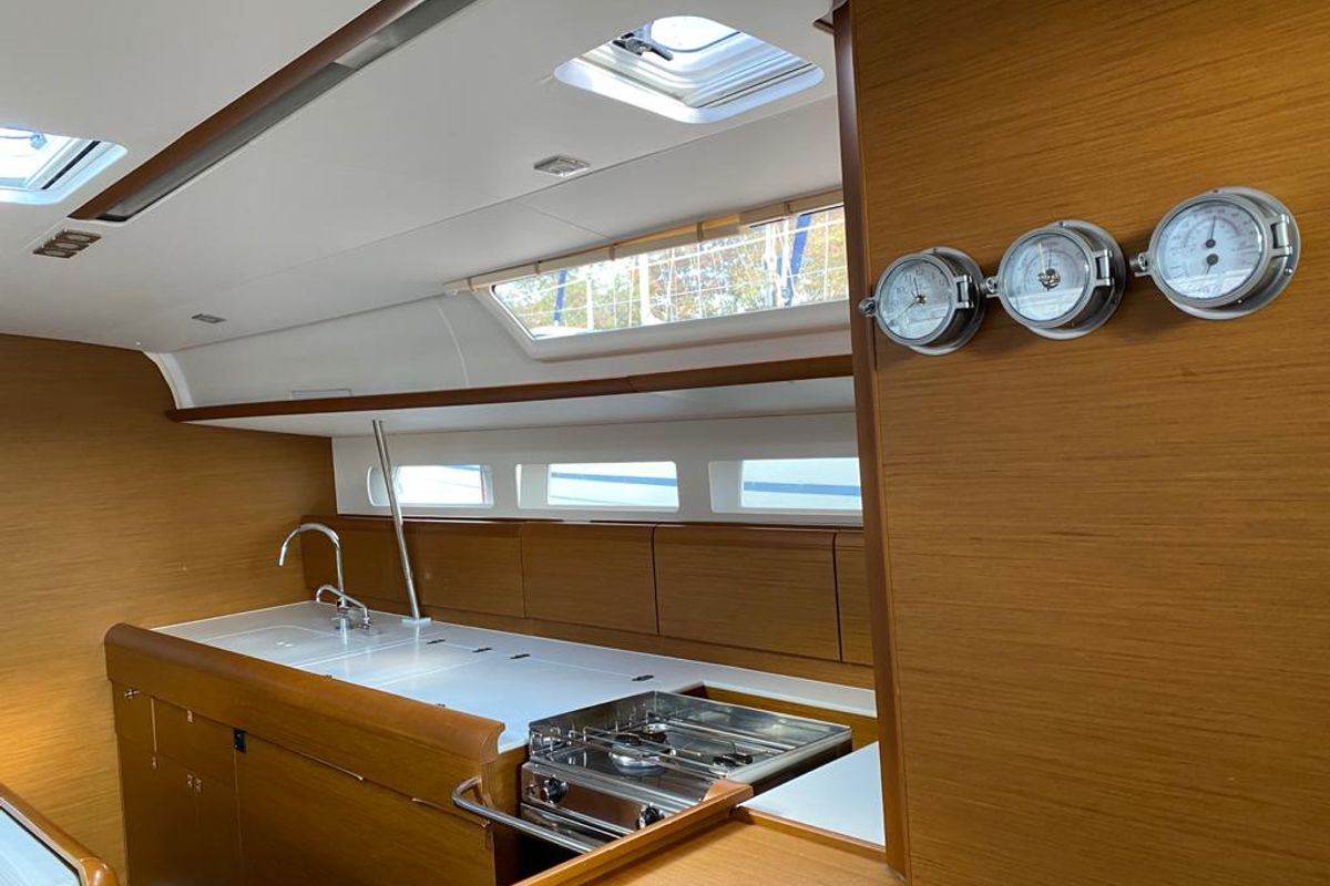 Galley of Alboran Pacharan (Cabo Verde), a Jeanneau Sun Odyssey 519 sailboat at Murdeira, Cape Verde