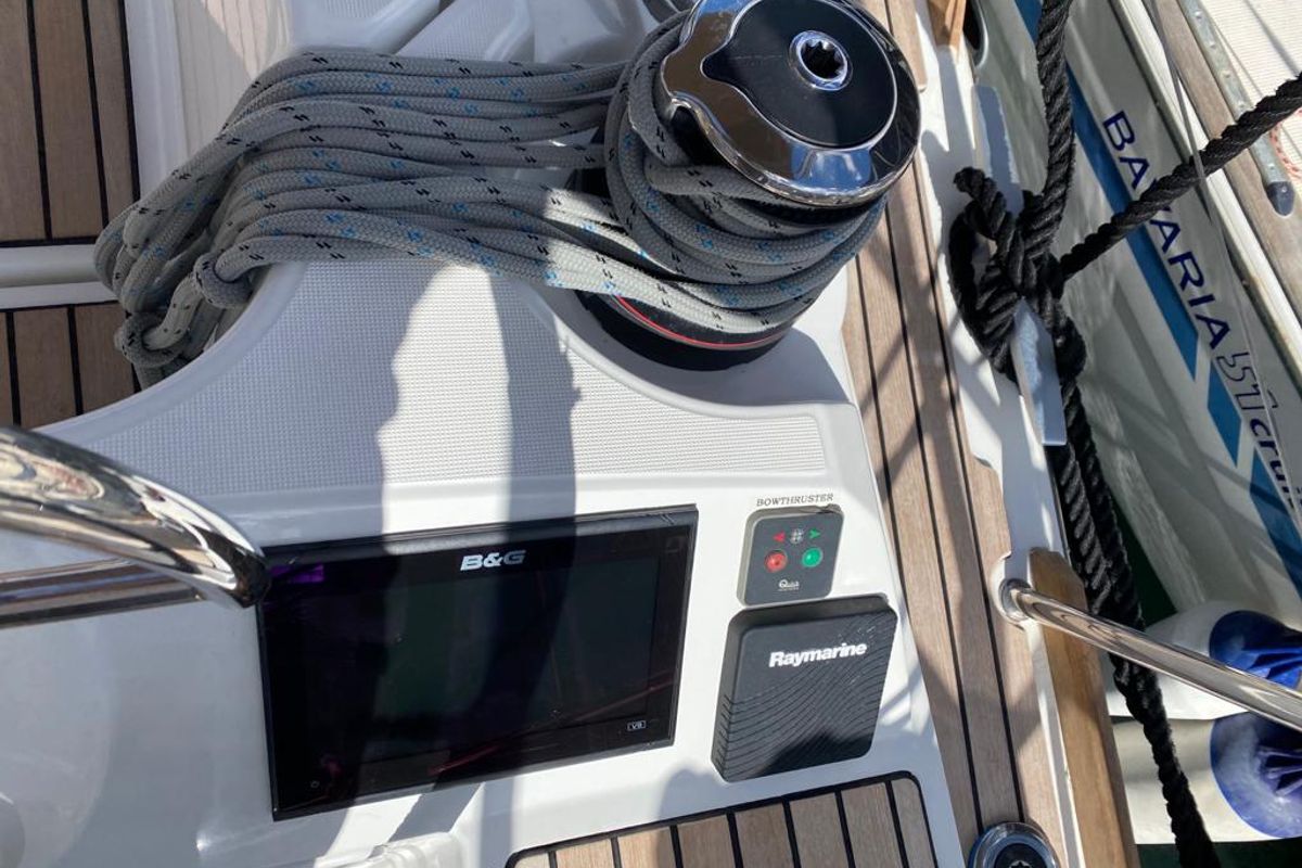 Cockpit of Alboran Pacharan (Cabo Verde), a Jeanneau Sun Odyssey 519 sailboat at Murdeira, Cape Verde