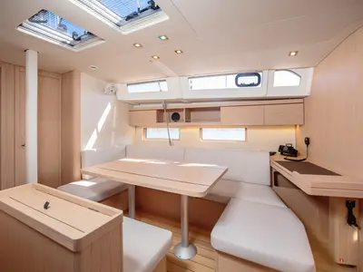 Salon of Eirene, a Beneteau Oceanis 46.1 sailboat at Olbia, Italy