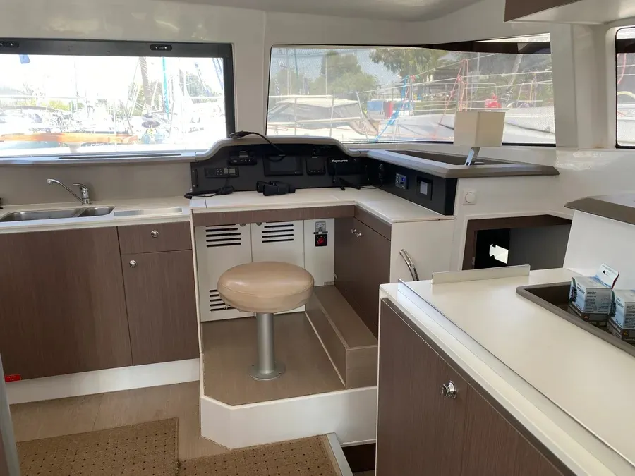 Galley of Nereida, a Bali 4.1 catamaran at Athens, Greece