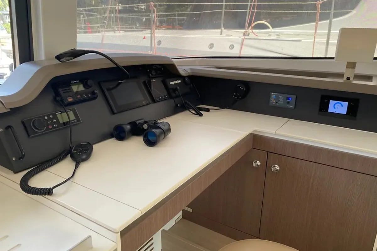 Salon of Nereida, a Bali 4.1 catamaran at Athens, Greece