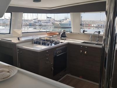 Galley of Arche, a Bali 4.4 catamaran at Salerno, Italy