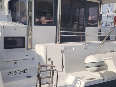 Deck of Arche, a Bali 4.4 catamaran at Salerno, Italy
