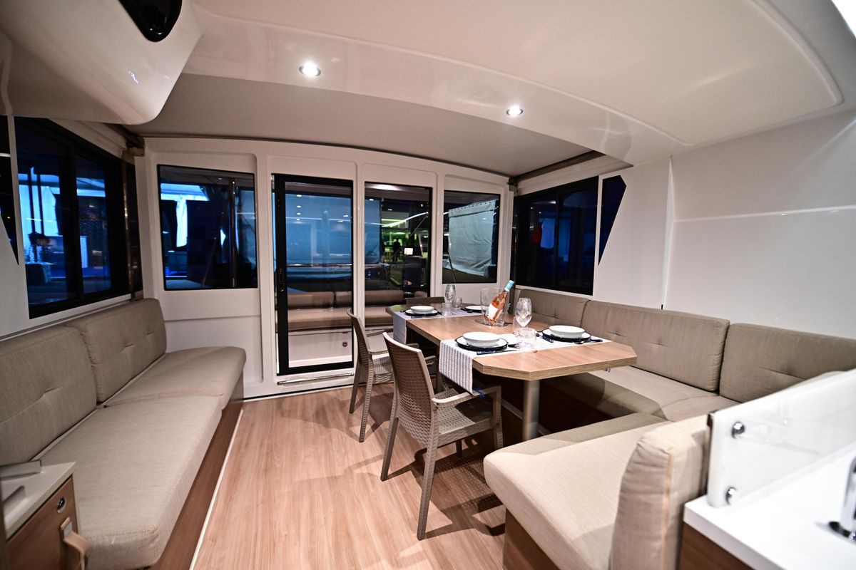 Salon of Arche, a Bali 4.4 catamaran at Salerno, Italy