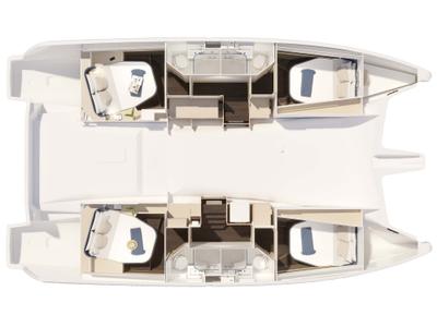 Floor plan of Adela, a Fountaine Pajot FP 44 catamaran at Athens, Greece