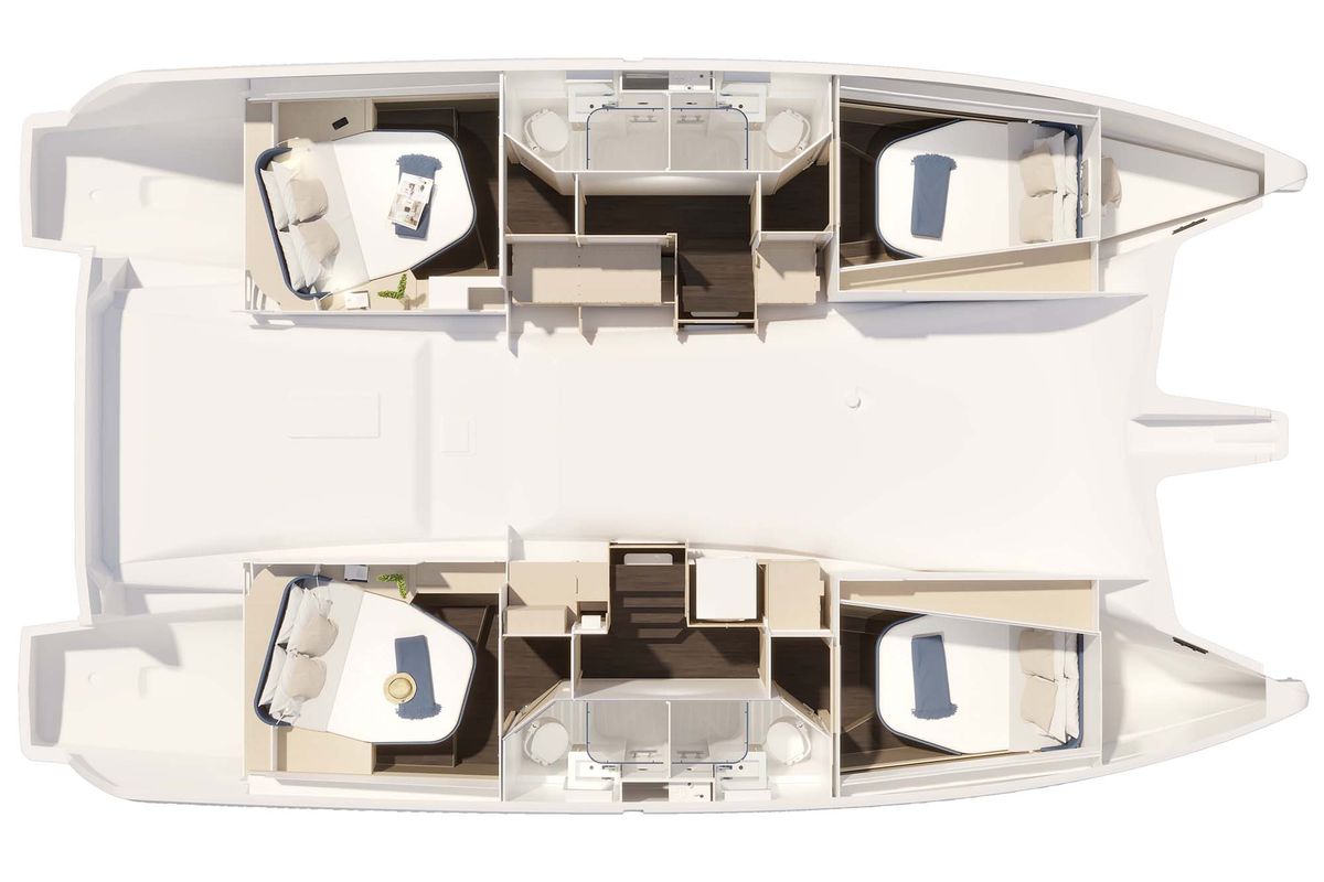 Floor plan of Adela, a Fountaine Pajot FP 44 catamaran at Athens, Greece