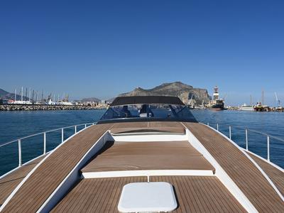 Deck of Maeva Star, a Leopard 23 yacht at Milazzo, Italy