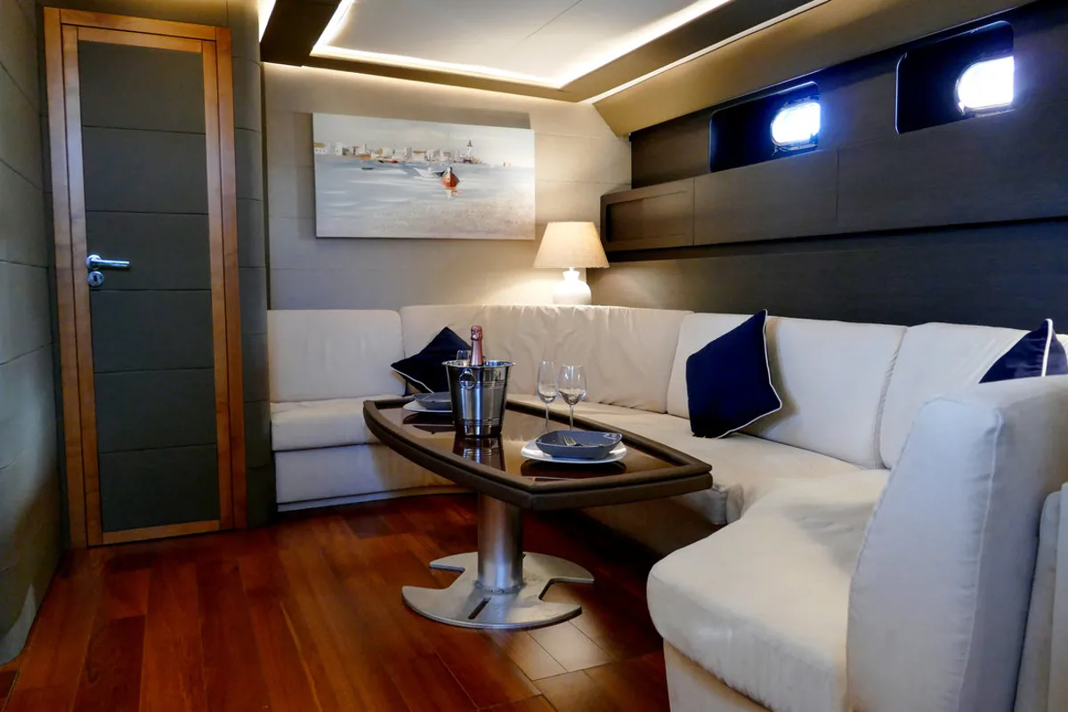 Salon of Maeva Star, a Leopard 23 yacht at Milazzo, Italy