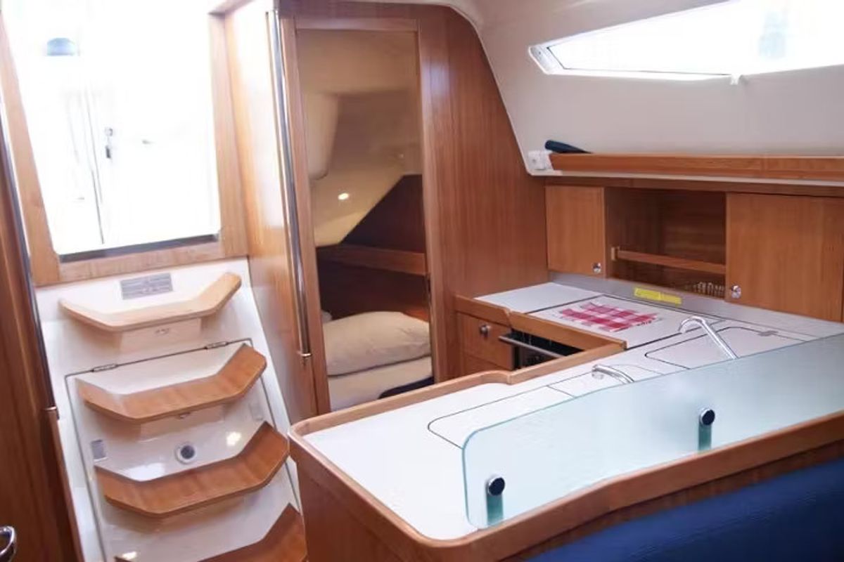Galley of Patriot, a Elan 344 Impression sailboat at Mali Lošinj, Croatia