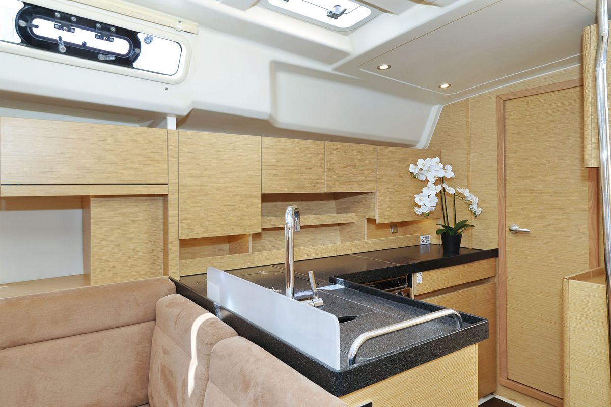 Galley of Apollo, a Hanse Yachts Hanse 458 sailboat at Grad Biograd na Moru, Croatia