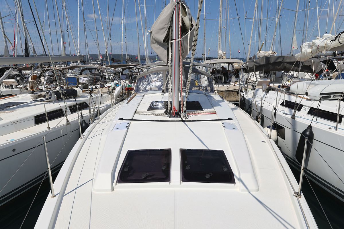 Exterior view of Apollo, a Hanse Yachts Hanse 458 sailboat at Grad Biograd na Moru, Croatia