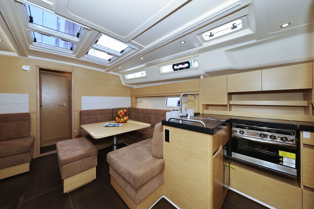 Galley of Apollo, a Hanse Yachts Hanse 458 sailboat at Grad Biograd na Moru, Croatia