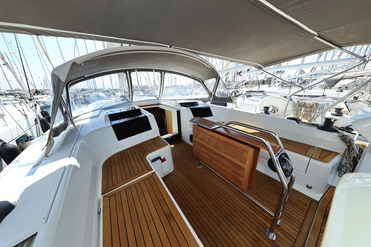 Cockpit of Apollo, a Hanse Yachts Hanse 458 sailboat at Grad Biograd na Moru, Croatia