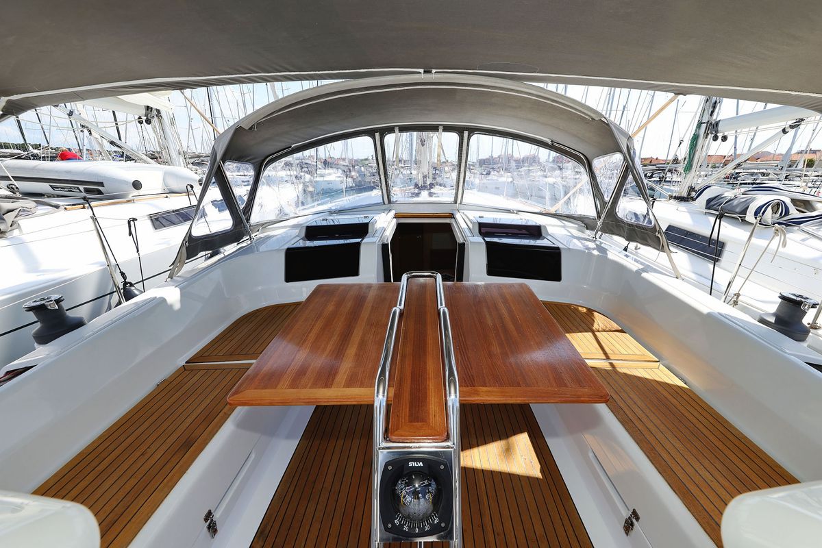 Cockpit of Apollo, a Hanse Yachts Hanse 458 sailboat at Grad Biograd na Moru, Croatia