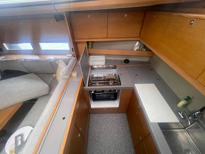 Galley of Captain Leo, a Dufour 560 sailboat at Tourlos, Greece