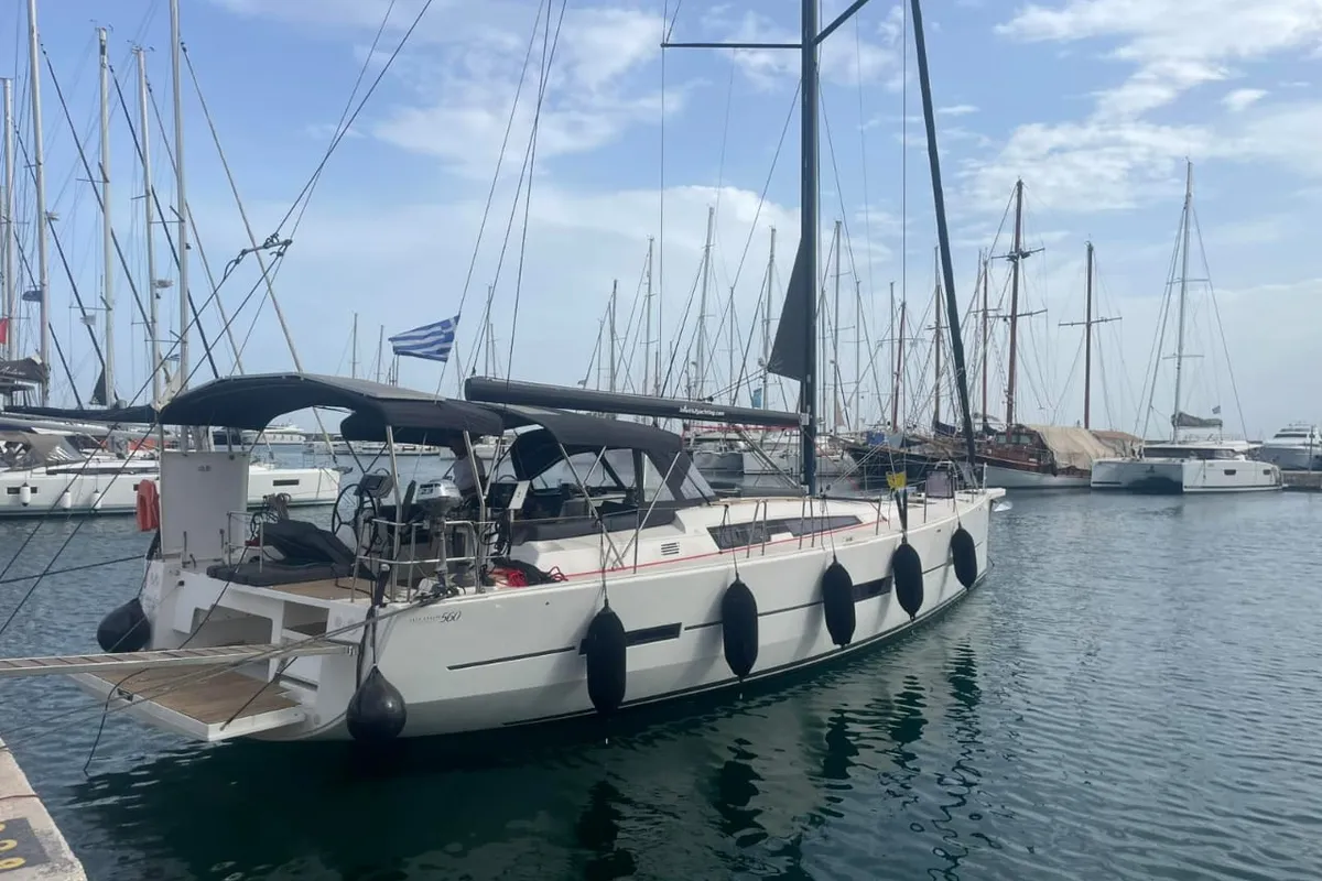 Exterior view of Captain Leo, a Dufour 560 sailboat at Tourlos, Greece