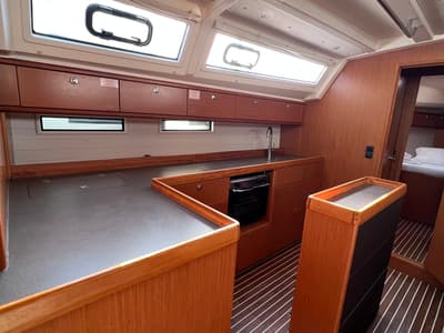 Salon of Volantis 9, a Bavaria Cruiser 46 sailboat at Kos, Greece