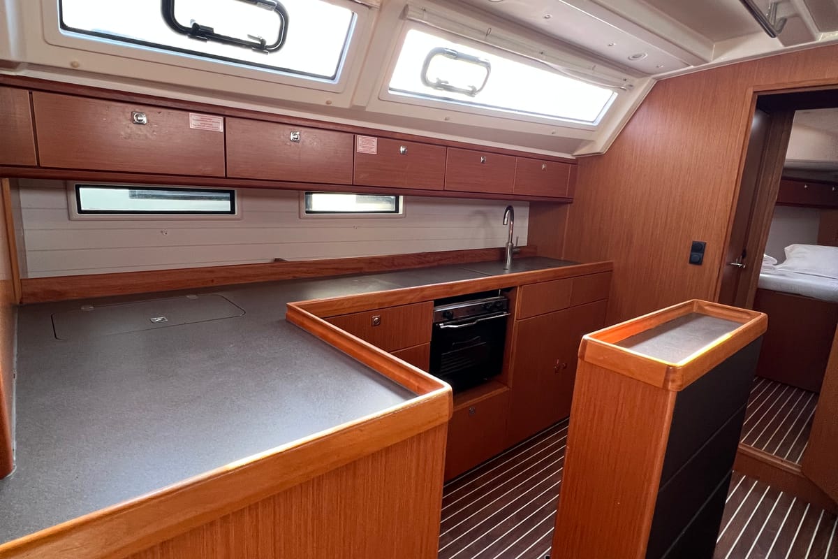 Salon of Volantis 9, a Bavaria Cruiser 46 sailboat at Kos, Greece