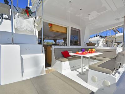 Deck of Callisto L400, a Lagoon 400 S2 catamaran at Lavreotiki Municipal Unit, Greece