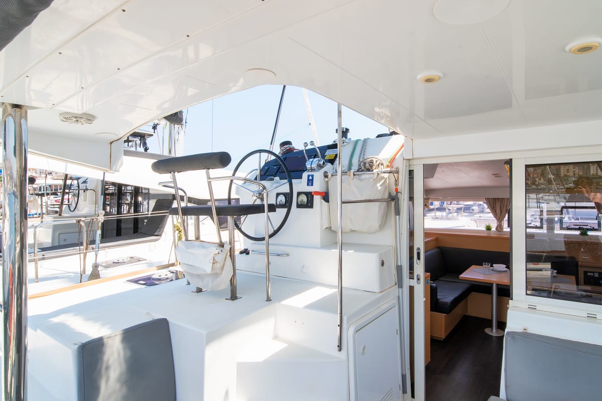 Callisto L400, a Lagoon 400 S2 catamaran at Lavreotiki Municipal Unit, Greece