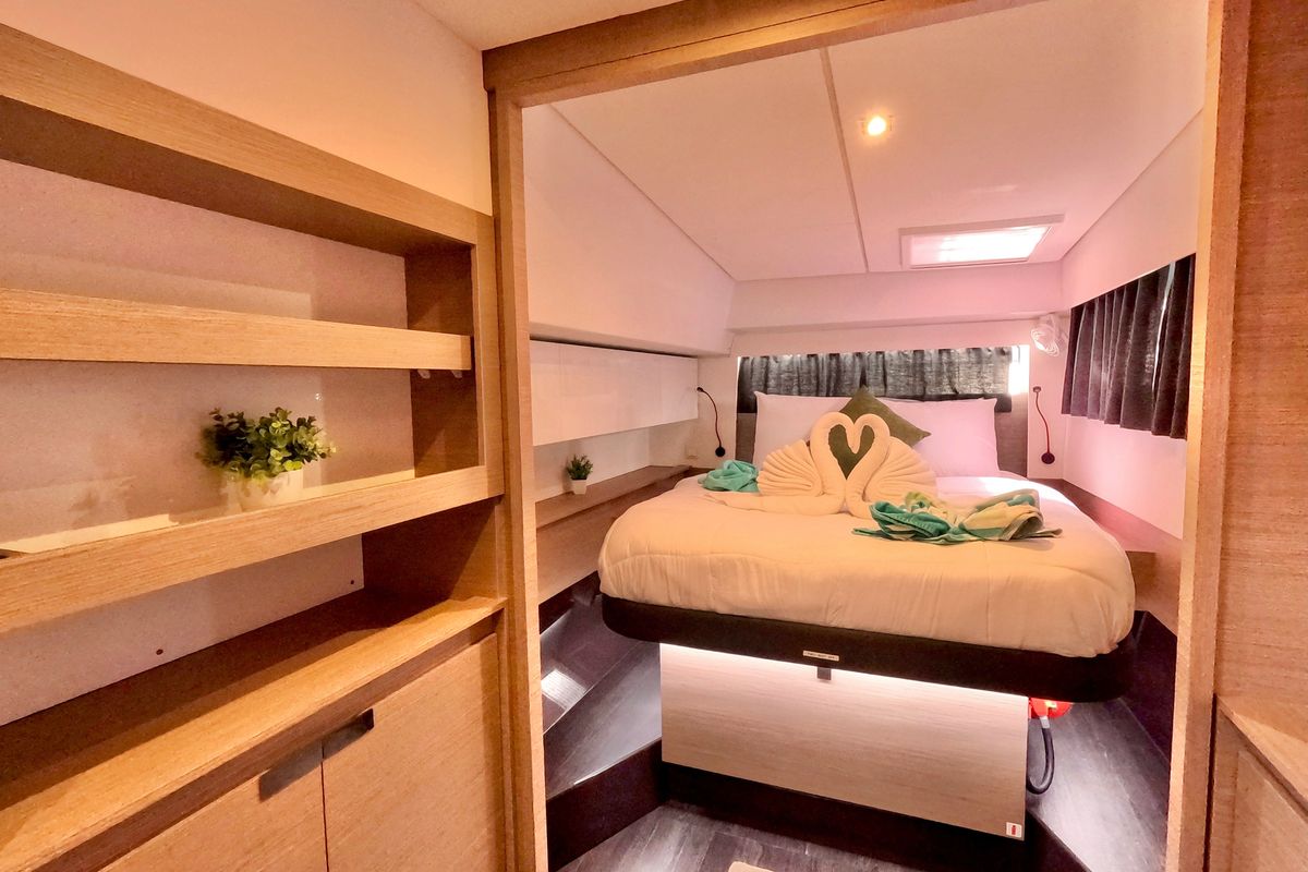 Cabin on Wanderlust, a Fountaine Pajot Elba 45 catamaran at Parham Town, British Virgin Islands