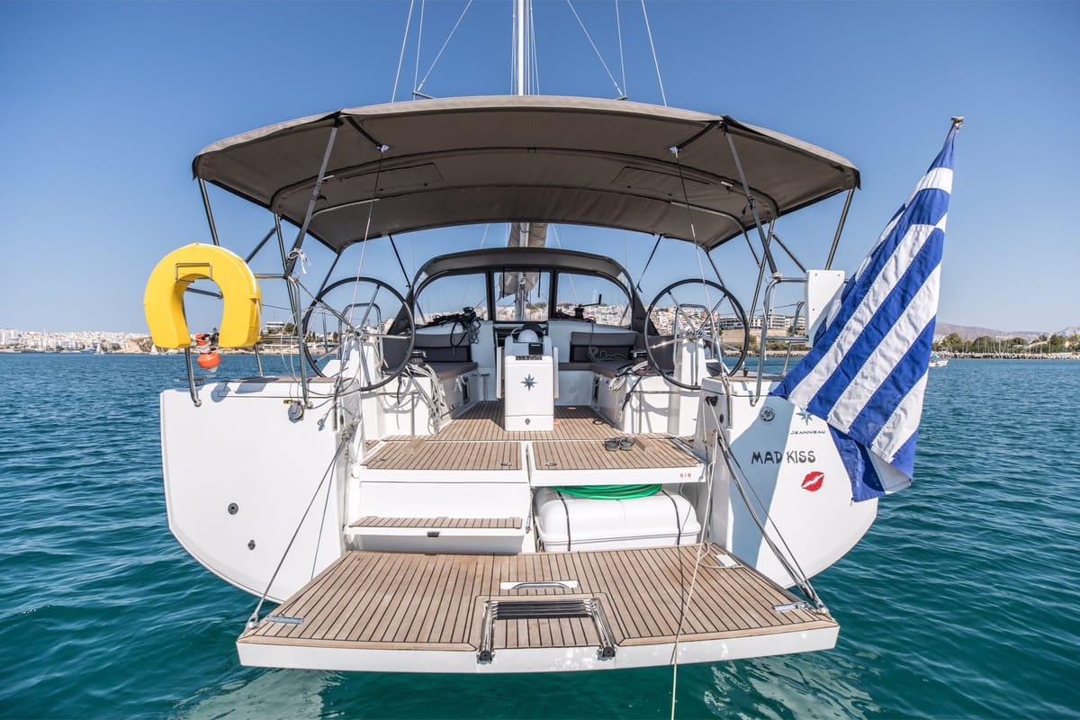 Mad Kiss, a Jeanneau Sun Odyssey 490 sailboat at Lavreotiki Municipal Unit, Greece