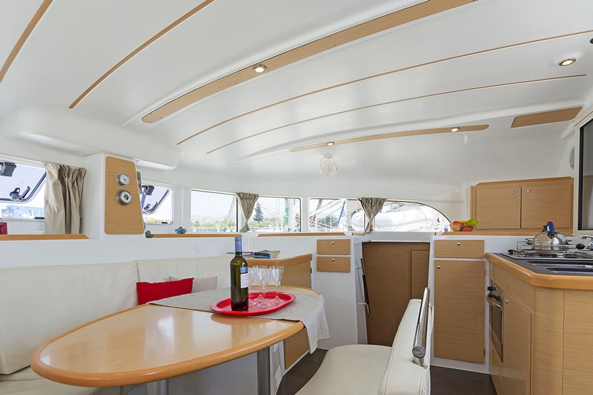 Galley of Bellevue, a Lagoon 380 catamaran at Lavreotiki Municipal Unit, Greece