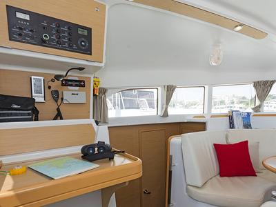 Salon of Bellevue, a Lagoon 380 catamaran at Lavreotiki Municipal Unit, Greece