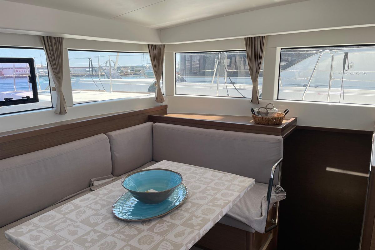 Salon of Milu 2.0, a Lagoon 40 catamaran at Palermo, Italy