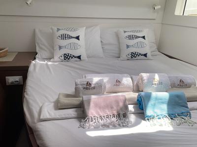 Cabin on Milu 2.0, a Lagoon 40 catamaran at Palermo, Italy