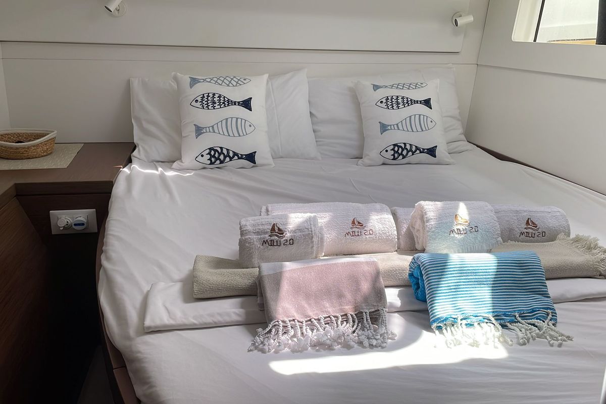 Cabin on Milu 2.0, a Lagoon 40 catamaran at Palermo, Italy