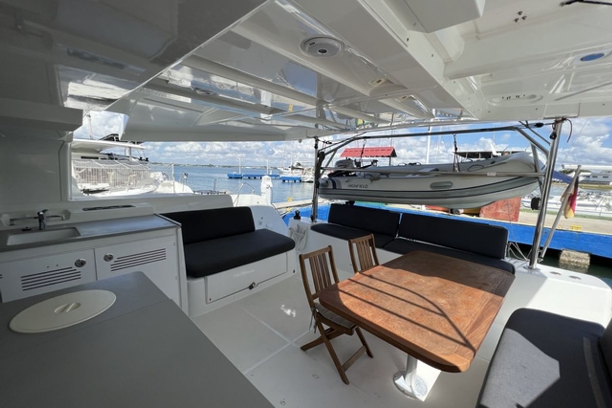 Deck of Sol Griso, a Lagoon 46 catamaran at Cienfuegos, Cuba