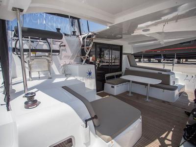 Deck of La Colombe  447/2025, a Lagoon 42 catamaran at Palma de Mallorca, Spain